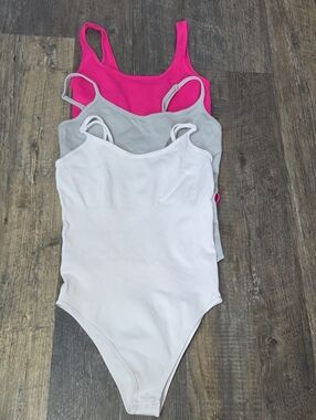 Women's Sleeveless Scoop Neck Bodysuit - White, Gray & Bright Pink